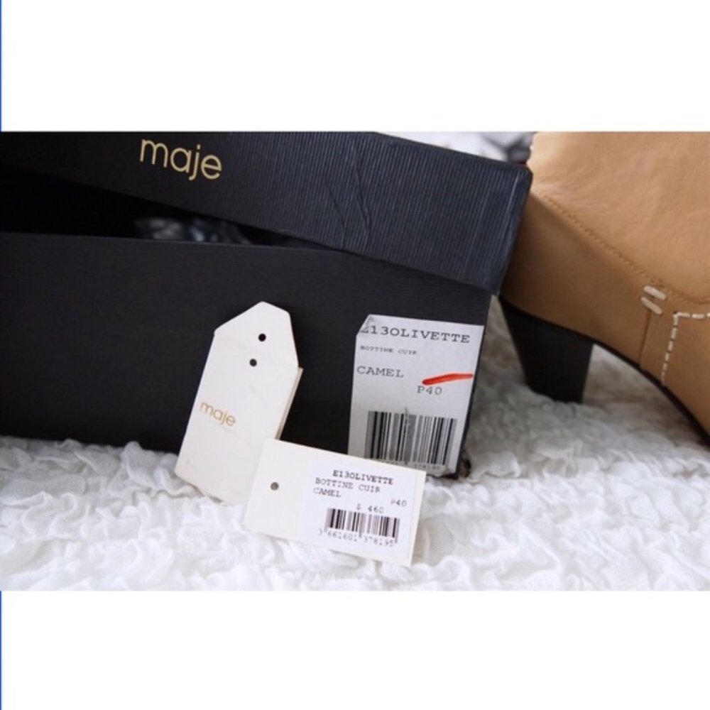 MAJE Olivette’s Camel Leather Ankle Tan Boots - Picture 3 of 9